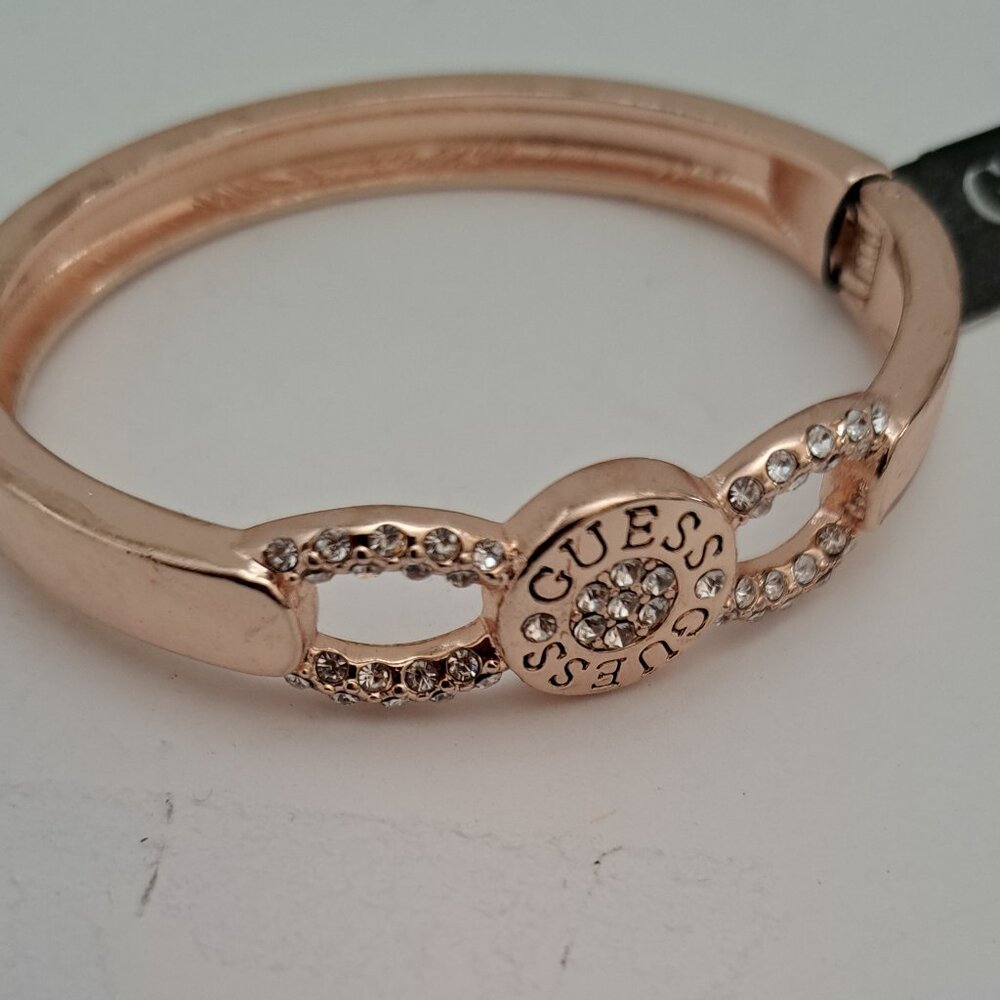 GUESS Women's gold-Tone Pave Logo Button Bangle